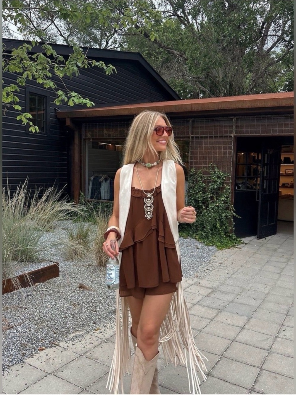 Saints & Hearts Faux Suede Fringe Duster Vest